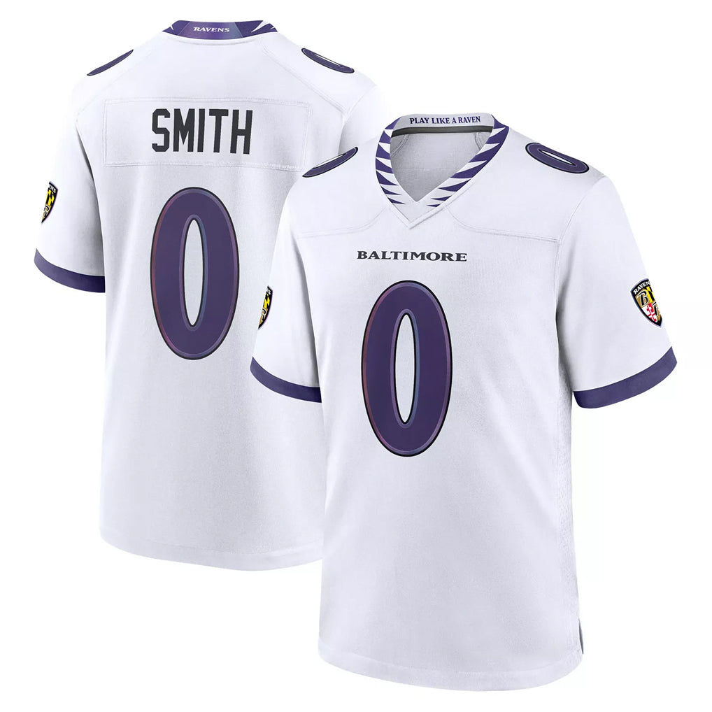 B.Ravens #0 Roquan Smith Player White Purple Home Game Ldoa Stitched Jerseys