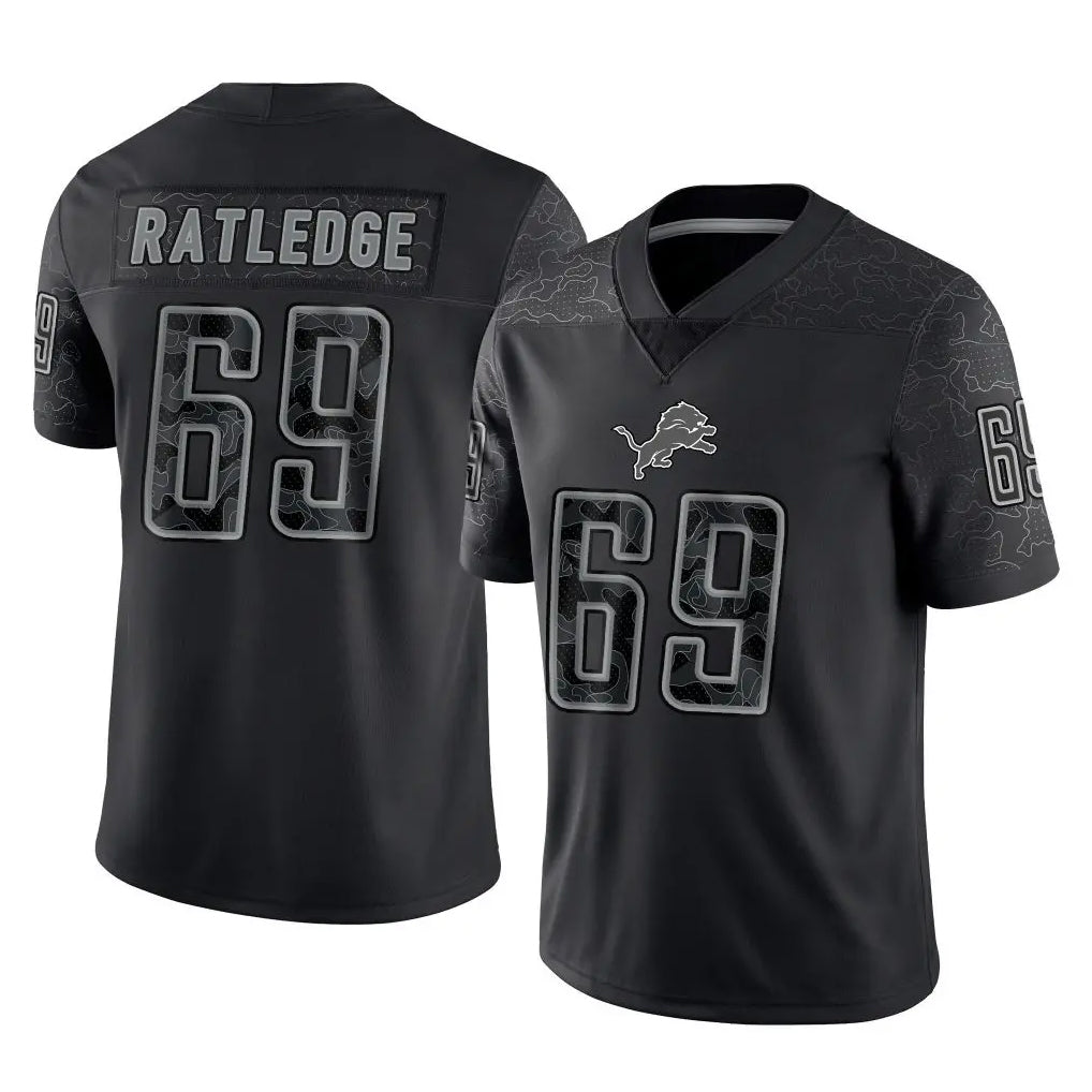 D.Lions #69 Tate Ratledge Player Black Reflective Limited Home Game Ldoa Stitched Jerseys