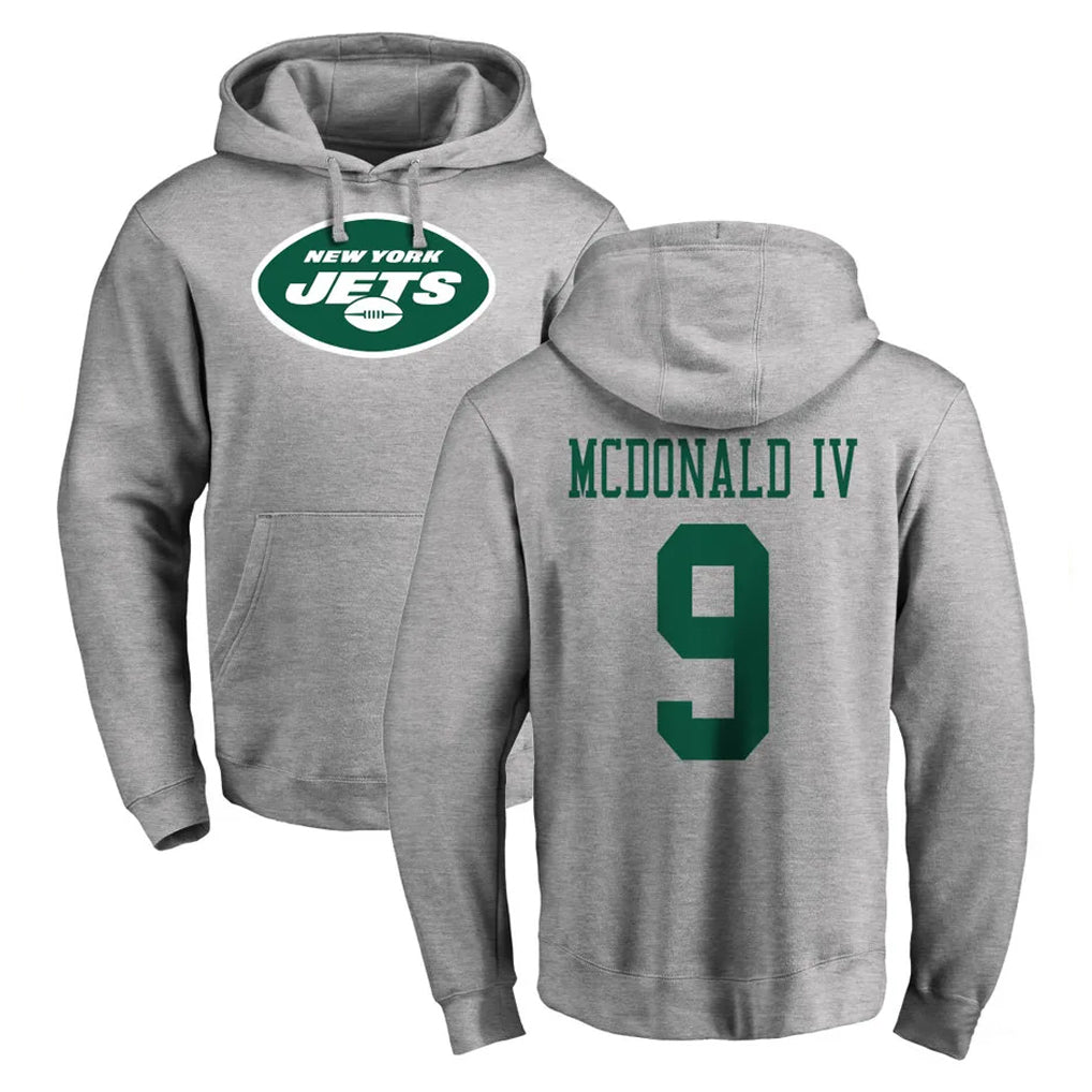 NY.Jets #9 Will McDonald IV Player Gray LOGO Pullover Hoodies Limited Game Ldoa Stitched Jerseys