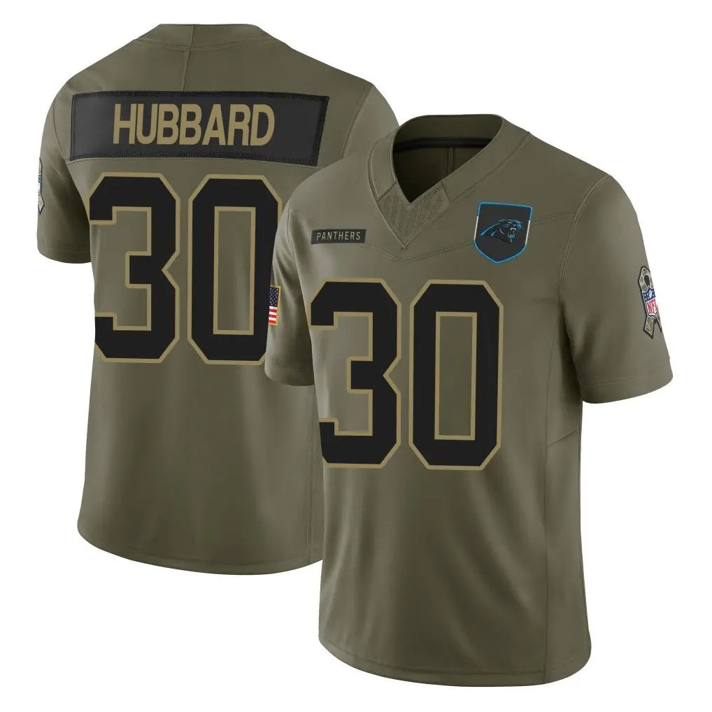 C.Panthers #30 Chuba Hubbard Player Olive Salute to Service Limited Home Game Ldoa Stitched Jerseys