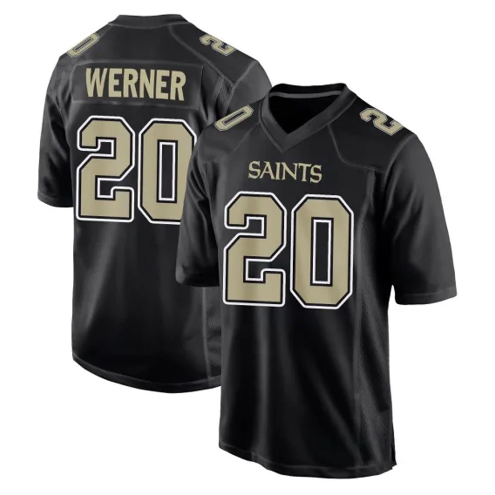 NO.Saints #20 Pete Werner Player Black Carbon Fashion Home Game Ldoa Stitched Jerseys