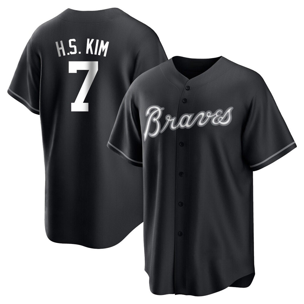 A.Braves #7 Ha-Seong Kim Player Black Home Game Ldoa Stitched Jerseys