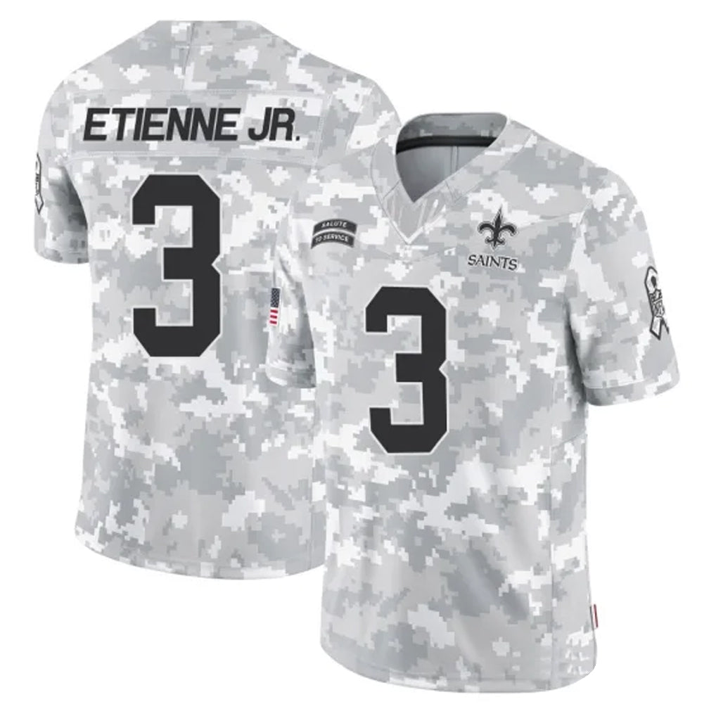 NO.Saints #3 Travis Etienne Jr. Player Arctic Camo Salute To Service Limited Game Ldoa Stitched Jerseys