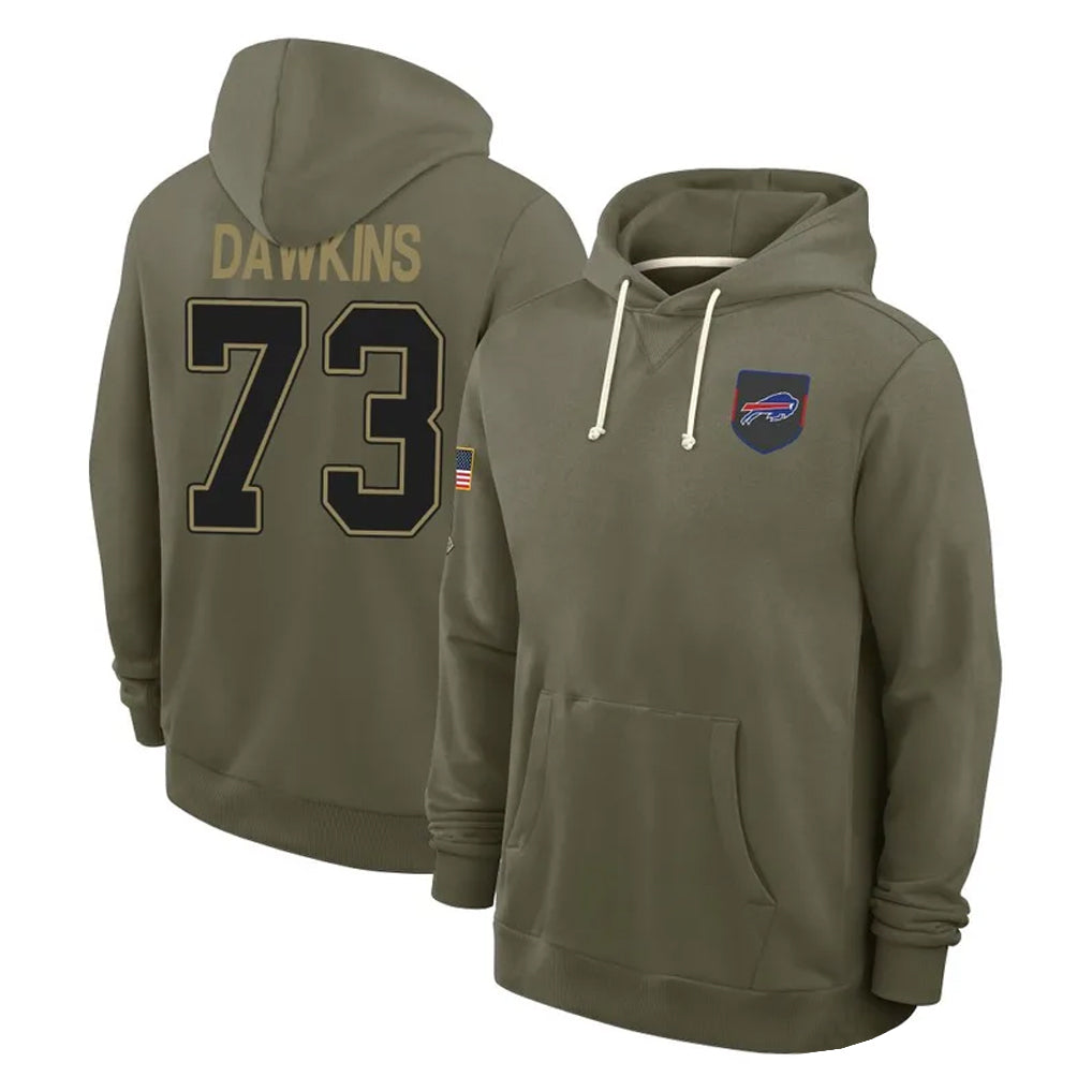 B.Bills #73 Dion Dawkins Player Olive Salute to Service Hoodies Ldoa Stitched Jerseys