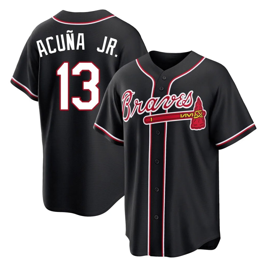 A.Braves #13 Ronald Acuna Jr Player Black Fashion Out Game Ldoa Stitched Jerseys