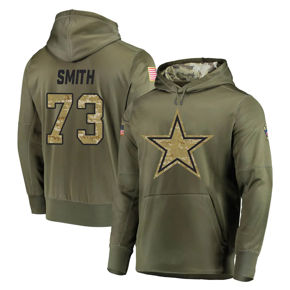D.Cowboys #73 Tyler Smith Player Olive Salute to Service Pullover Hoodies Home Game Ldoa Stitched Jerseys