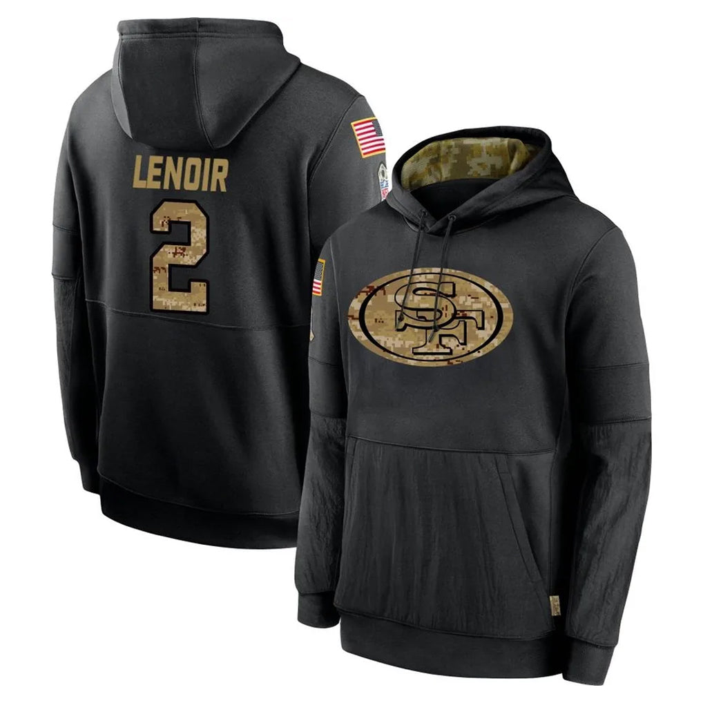 SF.49ers #2 Deommodore Lenoir Player Black Salute to Service Sideline Performance Pullover Hoodies Home Game Ldoa Stitched Jerseys