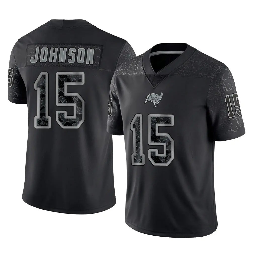 TB.Buccaneers #15 Tez Johnson Player Black Reflective Limited Home Game Ldoa Stitched Jerseys