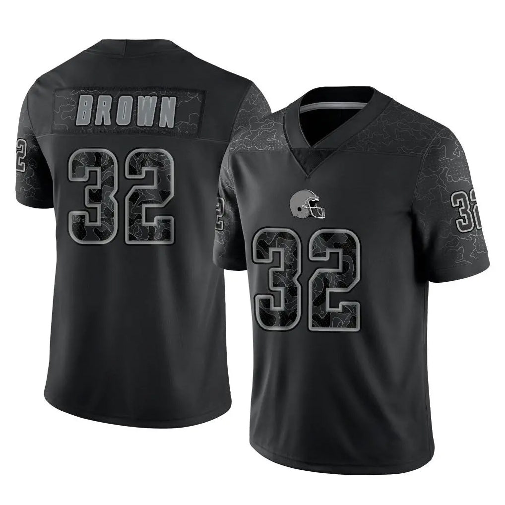 C.Browns #32 Jim Brown Player Black Reflective Home Game Ldoa Stitched Jerseys