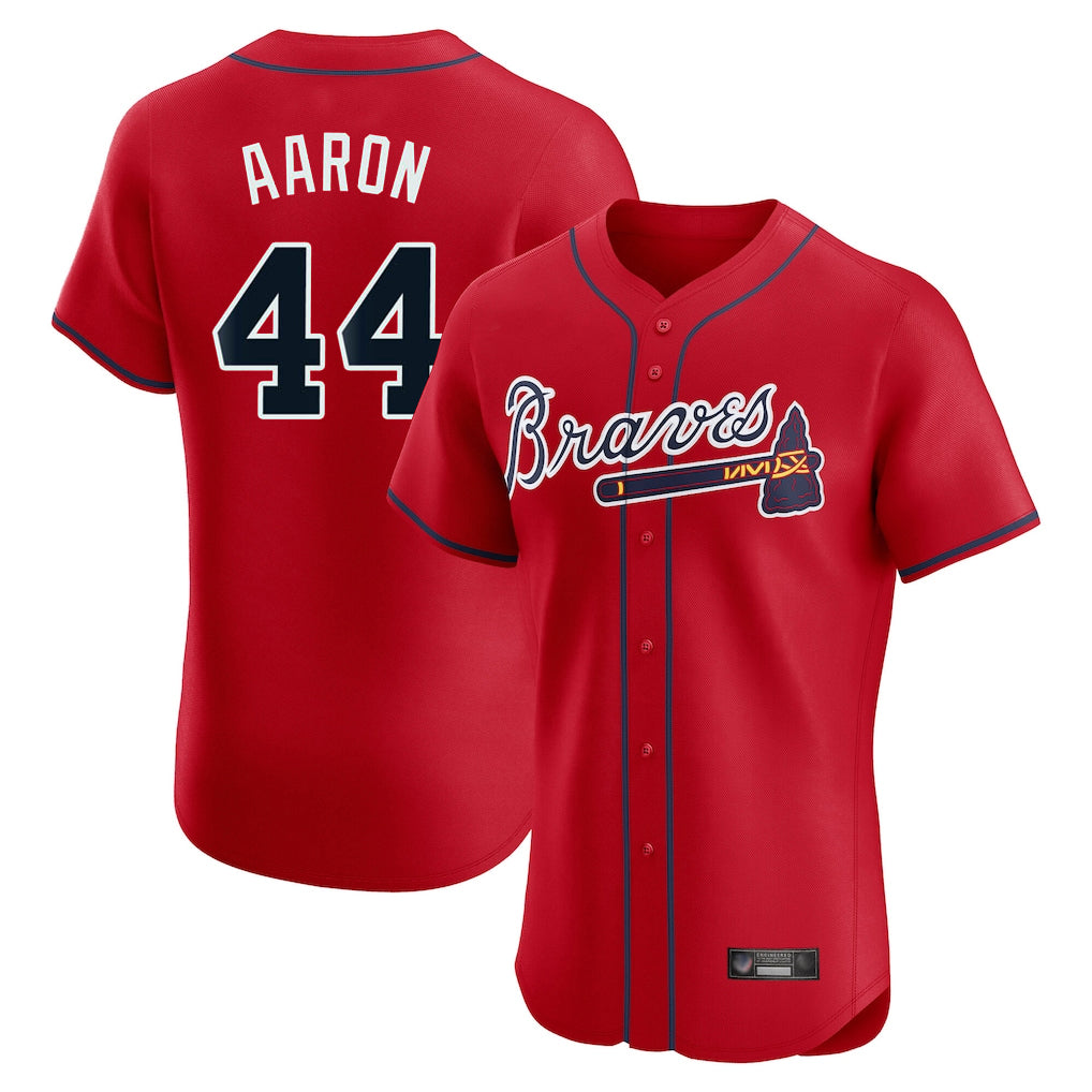 A.Braves #44 Hank Aaron Player Red Limited Elite Home Game Ldoa Stitched Jerseys