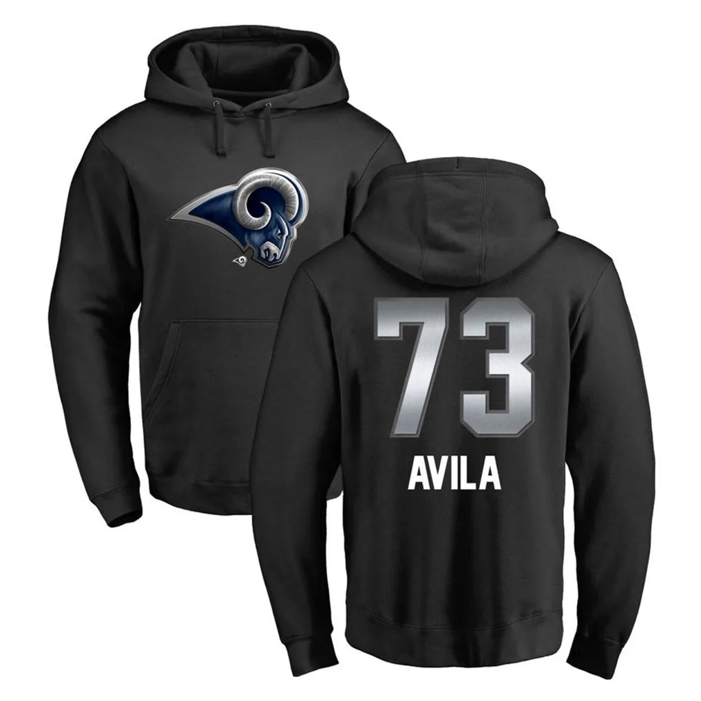 LA.Rams #73 Steve Avila Player Black Pullover Hoodie Limited Game Ldoa Stitched Jerseys