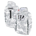 C.Bengals #1 Ja'Marr Chase Player Arctic Camo Salute to Service Pullover Hoodie Limited Ldoa Stitched Jerseys