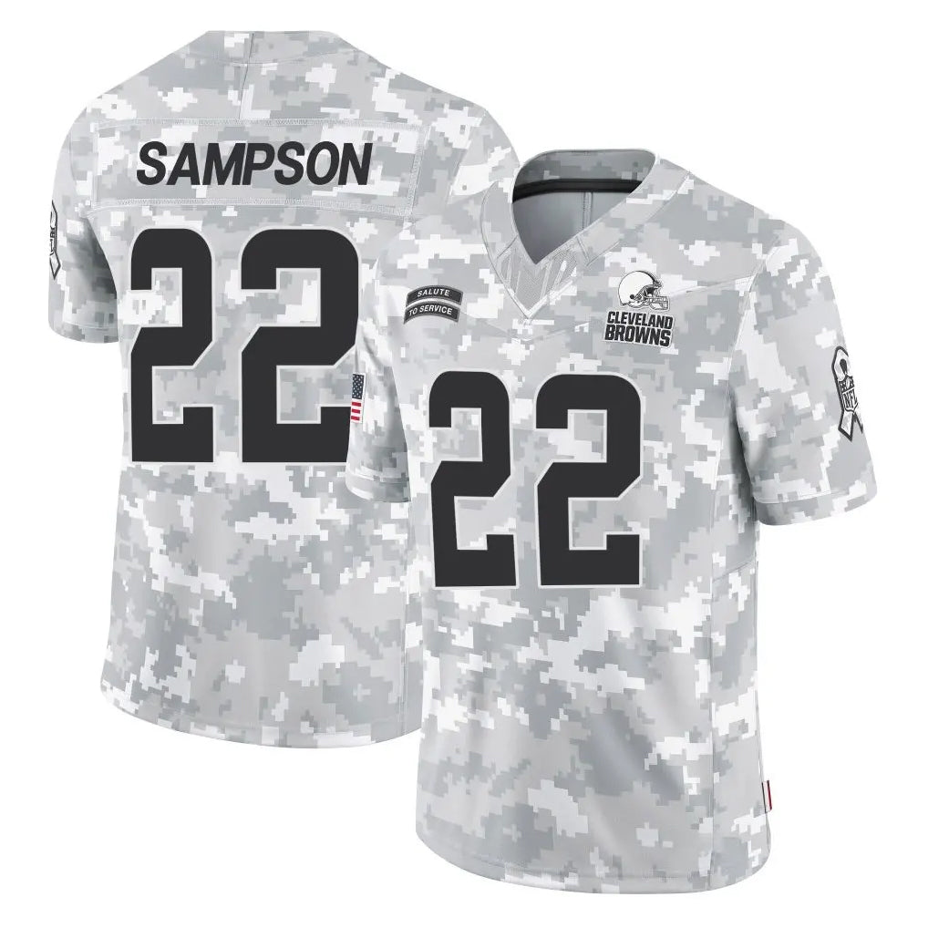 C.Browns #22 Dylan Sampson Player Arctic Camo Salute to Service Limited Home Game Ldoa Stitched Jerseys
