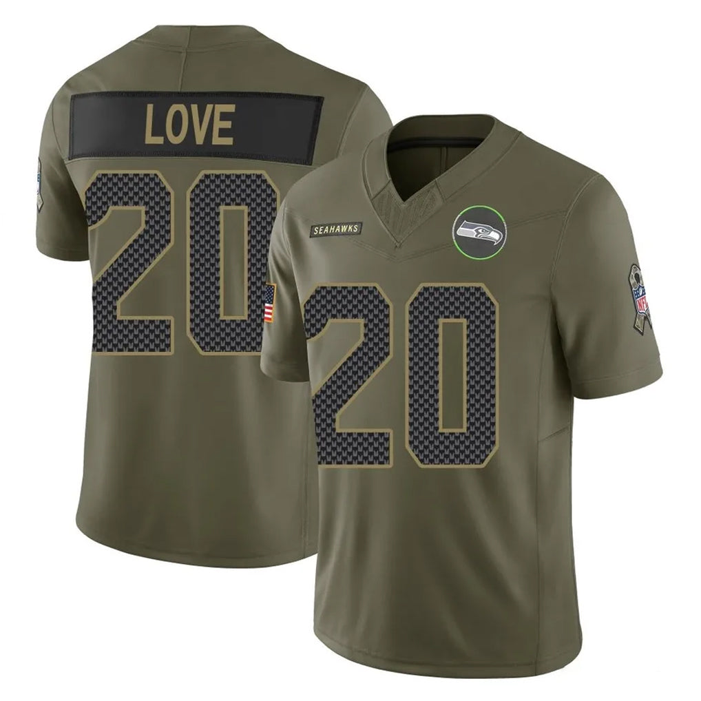 S.Seahawks #20 Julian Love Player Olive 2025 Salute To Service Limited Home Game Ldoa Stitched Jerseys