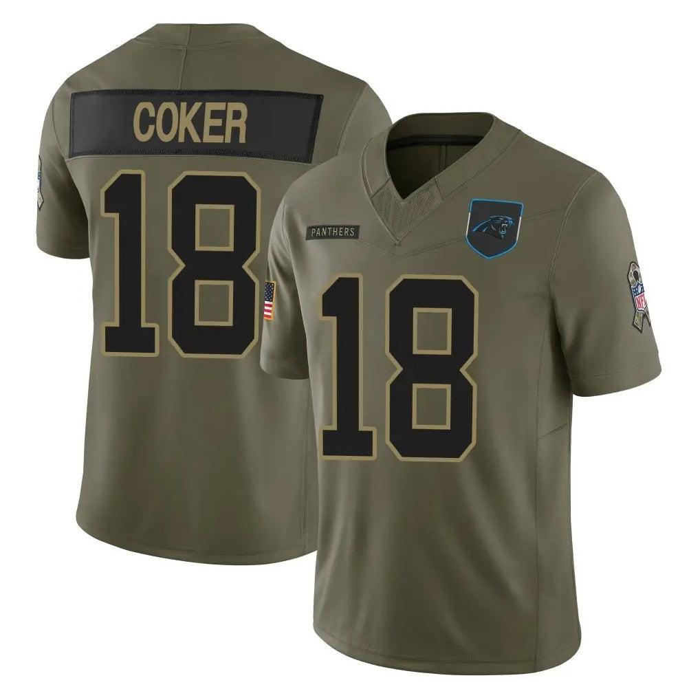 C.Panthers #18 Jalen Coker Player Olive Salute to Service Limited Home Game Ldoa Stitched Jerseys
