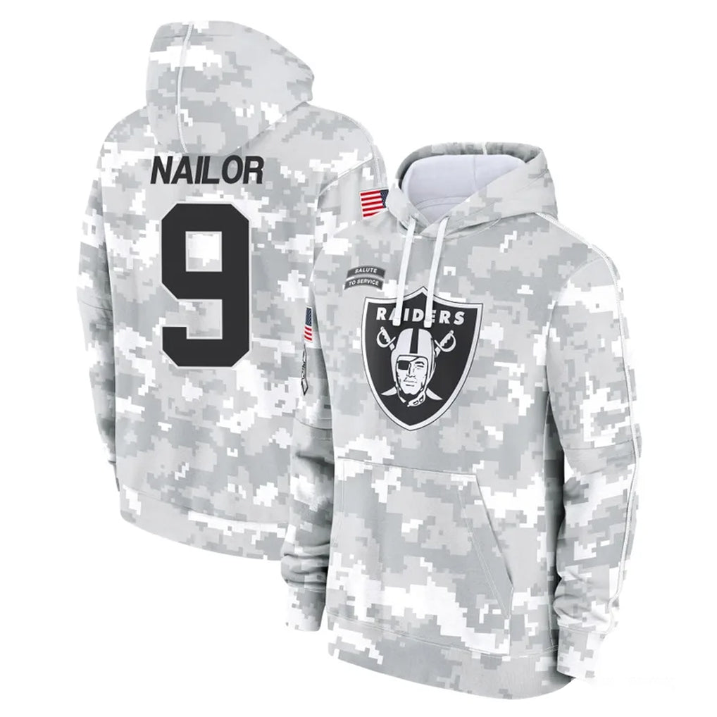 LV.Raiders #9 Jalen Nailor Player Arctic Camo Salute to Service Hoodies Limited Game Ldoa Stitched Jerseys