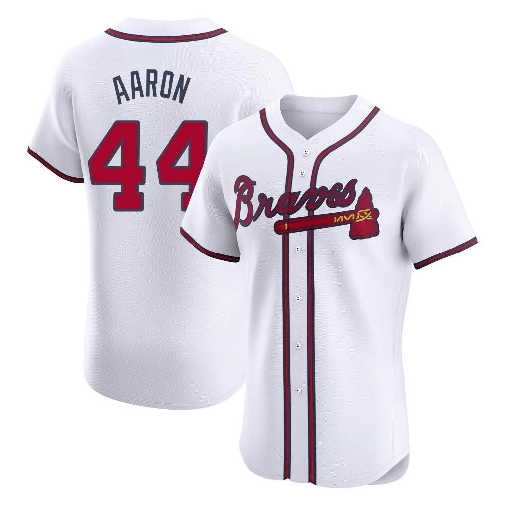A.Braves #44 Hank Aaron Player White Limited Elite Home Game Ldoa Stitched Jerseys