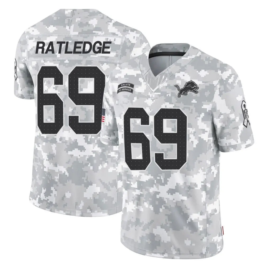 D.Lions #69 Tate Ratledge Player Arctic Camo Salute To Service Limited Ldoa Stitched Jerseys