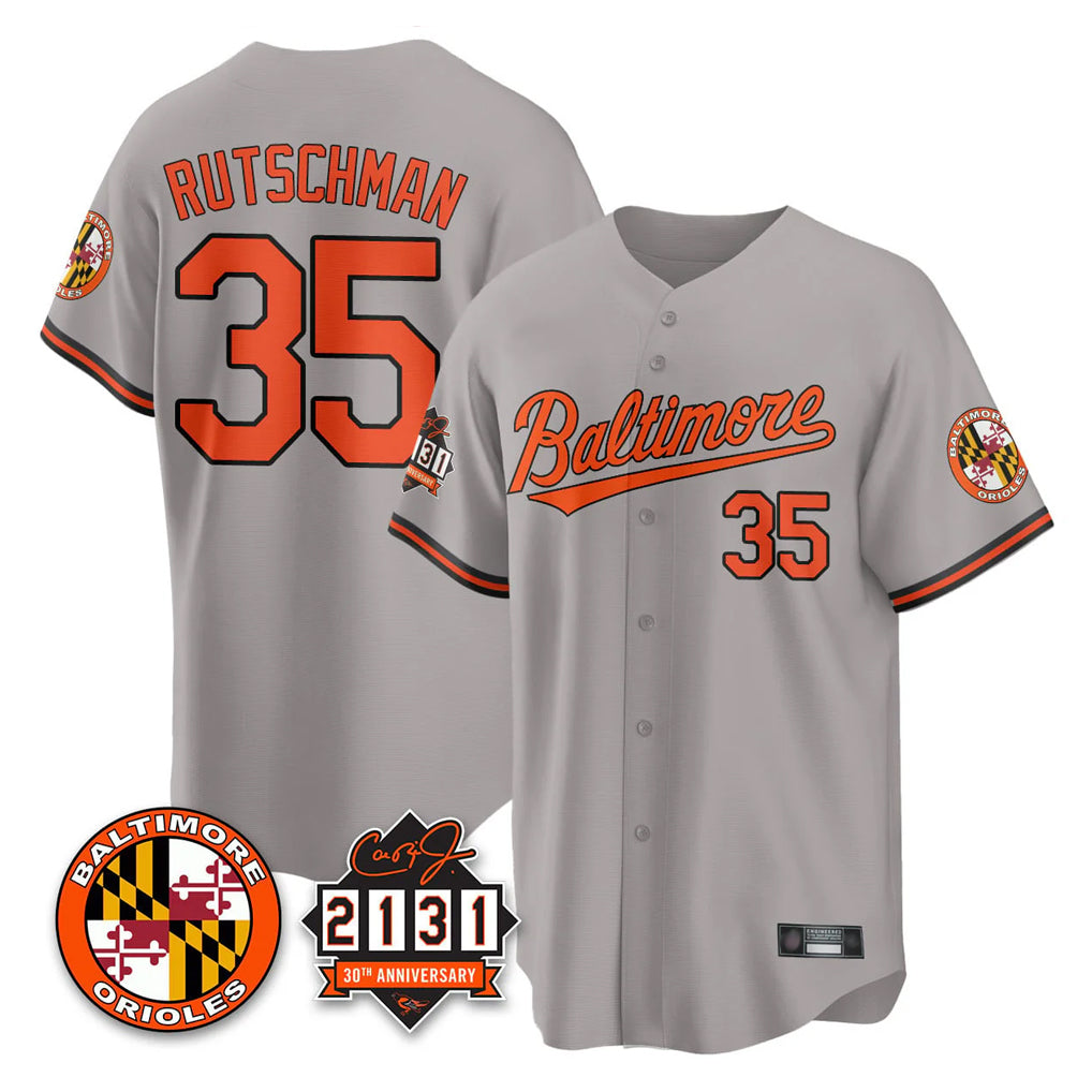 B.Orioles #35 Adley Rutschman Player Gray 30th Anniversary of 2131 Home Game Ldoa Stitched Jerseys