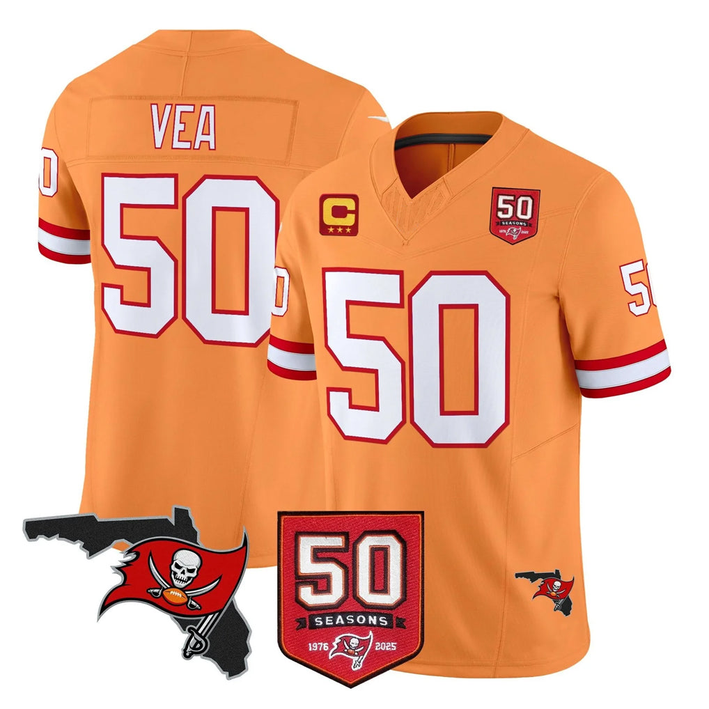 TB.Buccaneers #50 Vita Vea Player Orange 50th Season Vapor Limited Home Game Ldoa Stitched Jerseys