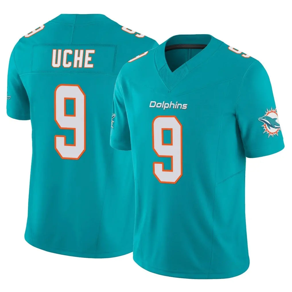 M.Dolphins #9 Joshua Uche Player Aqua Limited Vapor F.U.S.E. Home Game Ldoa Stitched Jerseys