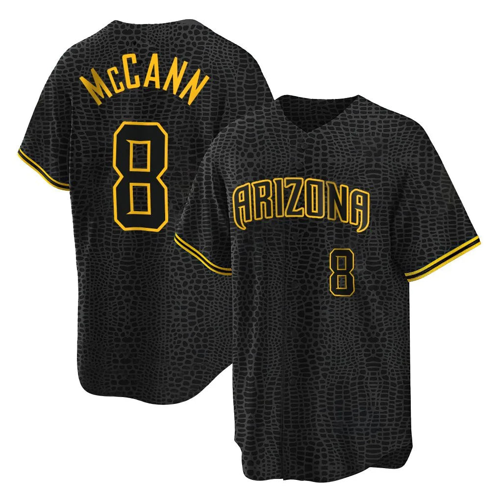 A.Diamondbacks #8 James McCann Player Black Snake Skin City Home Game Ldoa Stitched Jerseys