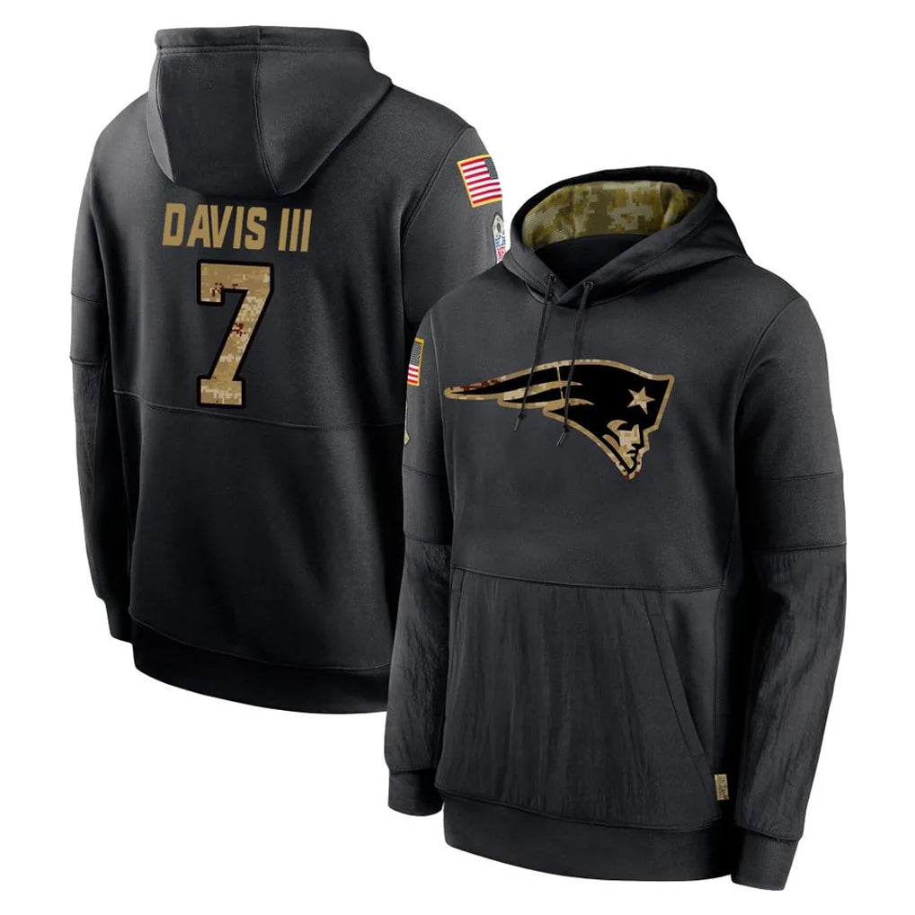 NE.Patriots #7 Carlton Davis III Player Black Salute to Service Hoodies Limited Game Ldoa Stitched Jerseys