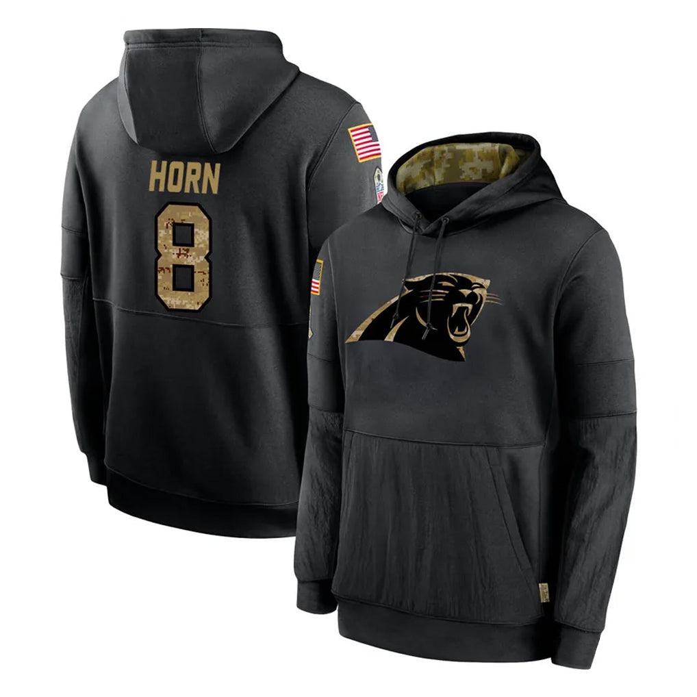 C.Panthers #8 Jaycee Horn Player Black Salute to Service Pullover Hoodies Limited Game Ldoa Stitched Jerseys