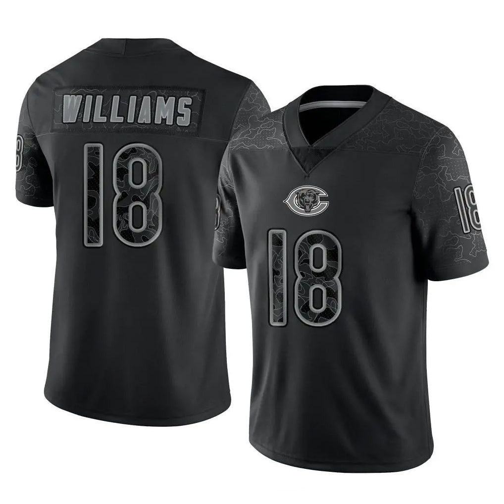 C.Bears #18 Caleb Williams Player Black REFLECTIVE Limited Game Ldoa Stitched Jerseys