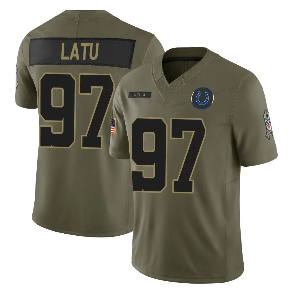 IN.Colts #97 Laiatu Latu Player Olive 2025 Salute To Service Limited Game Ldoa Stitched Jerseys