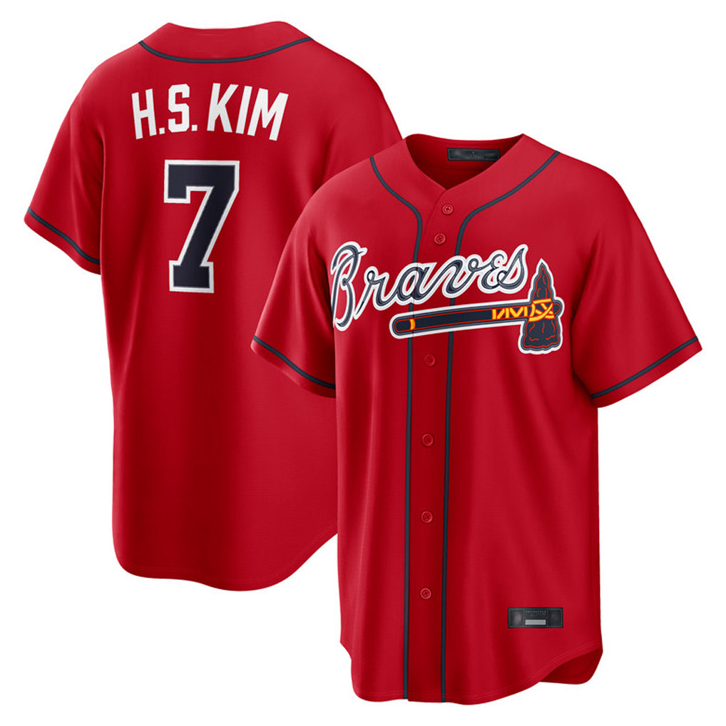 A.Braves #7 Ha-Seong Kim Player Red Home Game Ldoa Stitched Jerseys