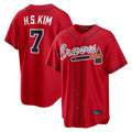A.Braves #7 Ha-Seong Kim Player Red Home Game Ldoa Stitched Jerseys