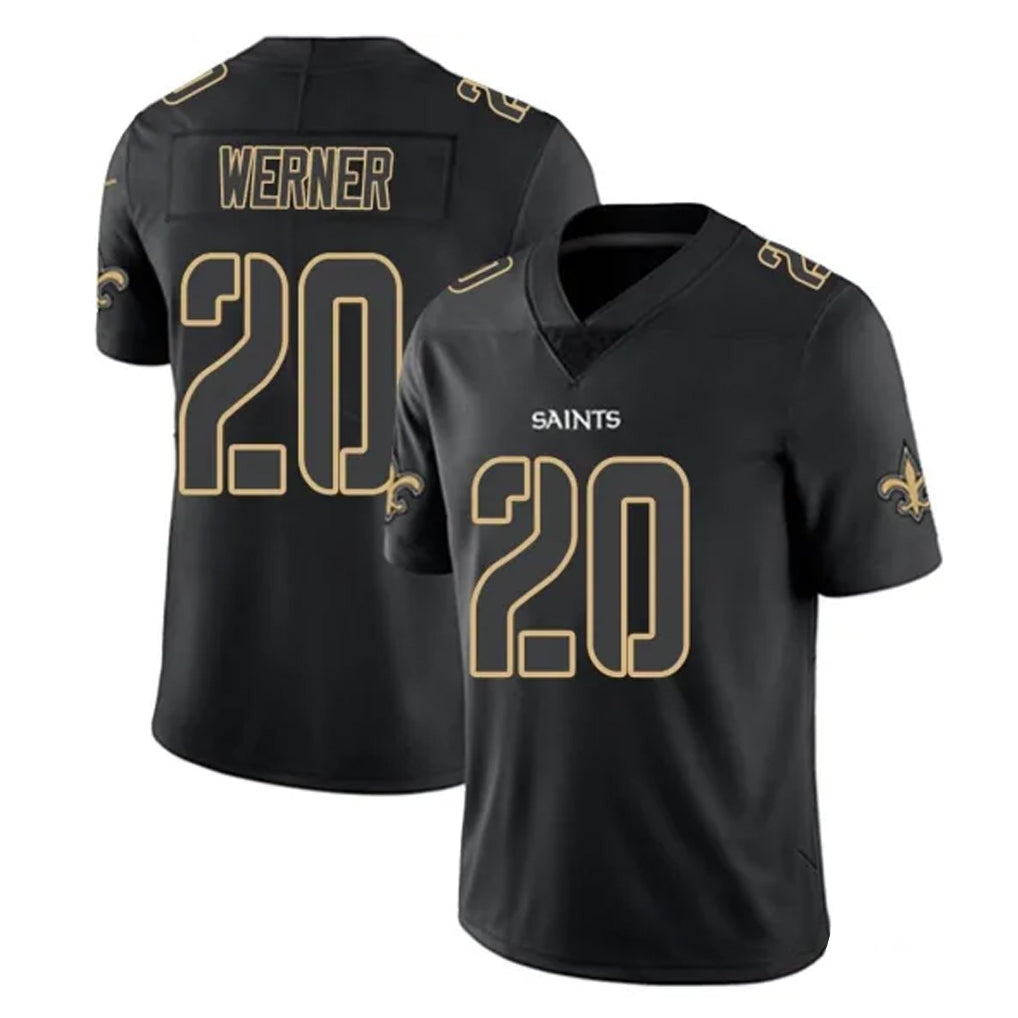 NO.Saints #20 Pete Werner Player Black Impact Limited Home Game Ldoa Stitched Jerseys