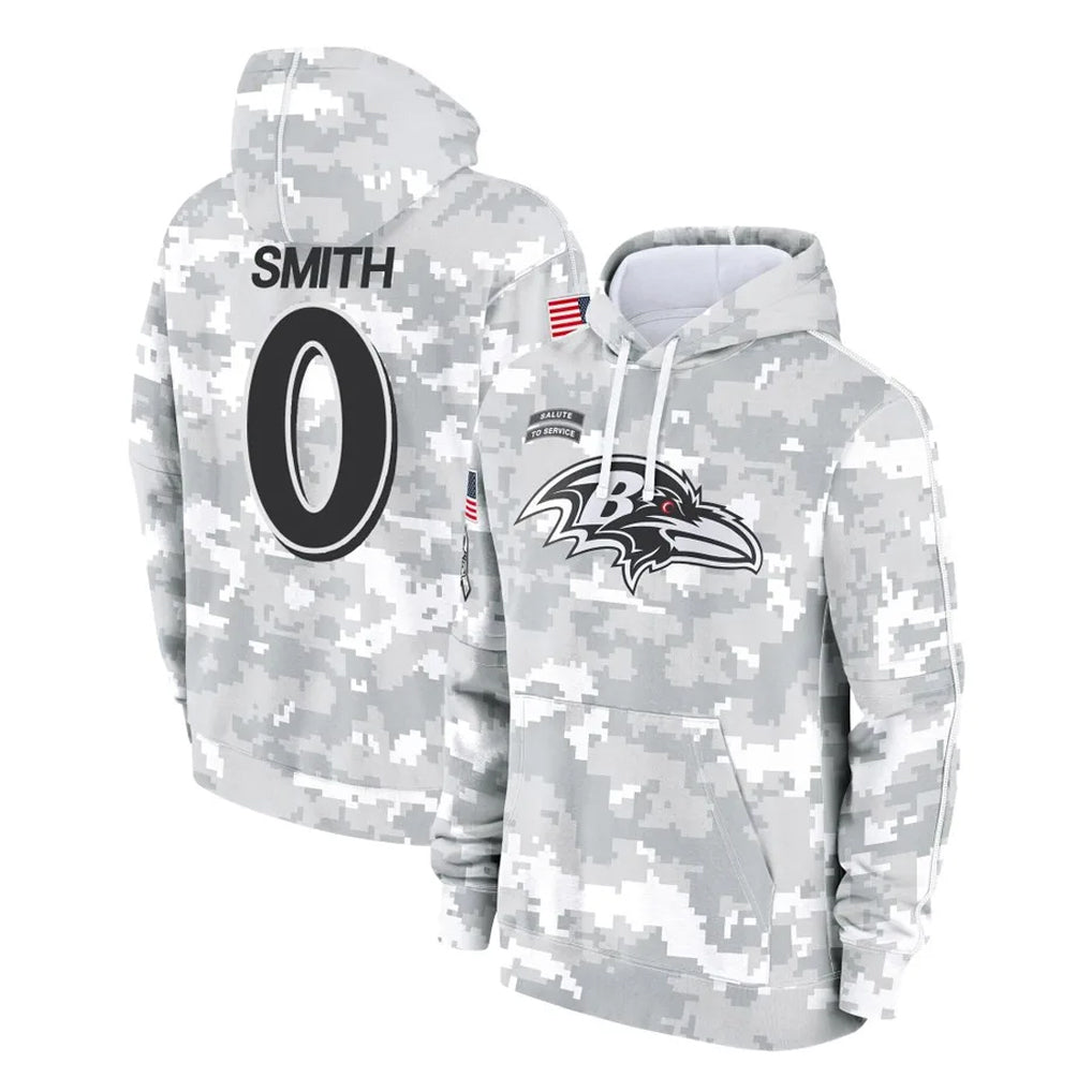 B.Ravens #0 Roquan Smith Player Arctic Camo Salute to Service Pullover Hoodie Ldoa Stitched Jerseys