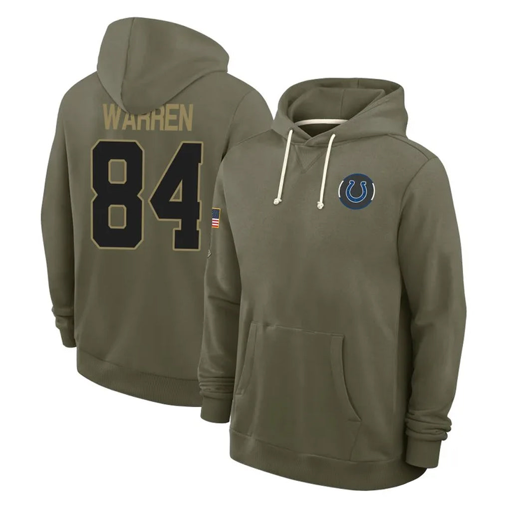 IN.Colts #84 Tyler Warren Player Olive Salute to Service Pullover Hoodies Limited Ldoa Stitched Jerseys