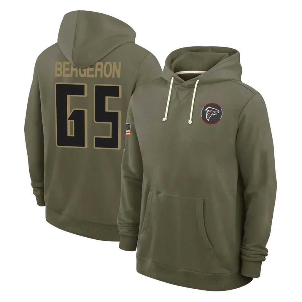 A.Falcons #65 Matthew Bergeron Player Olive 2025 Salute to Service Hoodies Ldoa Stitched Jerseys