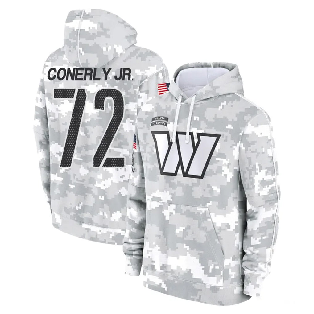 W.Commanders #72 Josh Conerly Jr. Player Arctic Camo Limited Salute to Service Pullover Hoodies Game Ldoa Stitched Jerseys