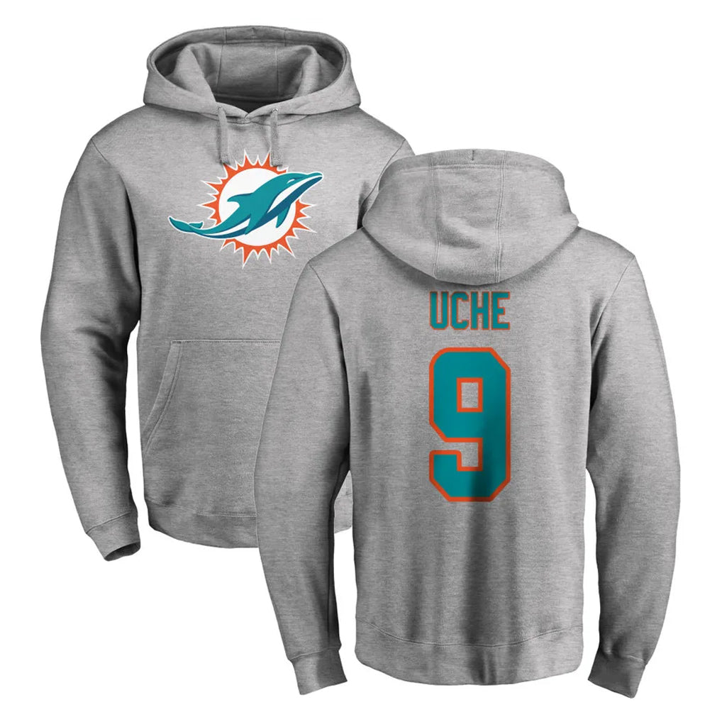 M.Dolphins #9 Joshua Uche Player Gray LOGO Pullover Hoodies Limited Ldoa Stitched Jerseys