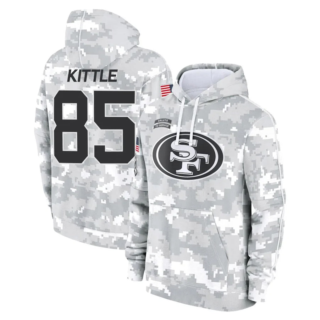 SF.49ers #85 George Kittle Player Arctic Camo Limited Salute to Service Pullover Hoodies Game Ldoa Stitched Jerseys