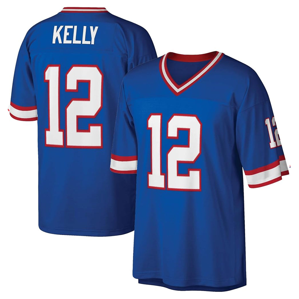 B.Bills #12 Jim Kelly Player Blue Replica Throwback Limited Ldoa Stitched Jerseys