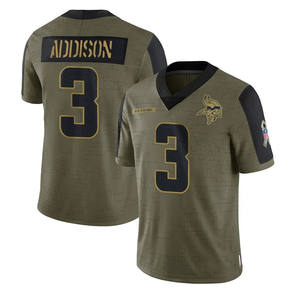 M.Vikings #3 Jordan Addison Player Olive Salute To Service Limited Game Ldoa Stitched Jerseys