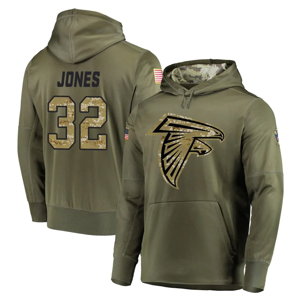 A.Falcons #32 Cash Jones Player Olive Salute to Service Hoodies Ldoa Stitched Jerseys