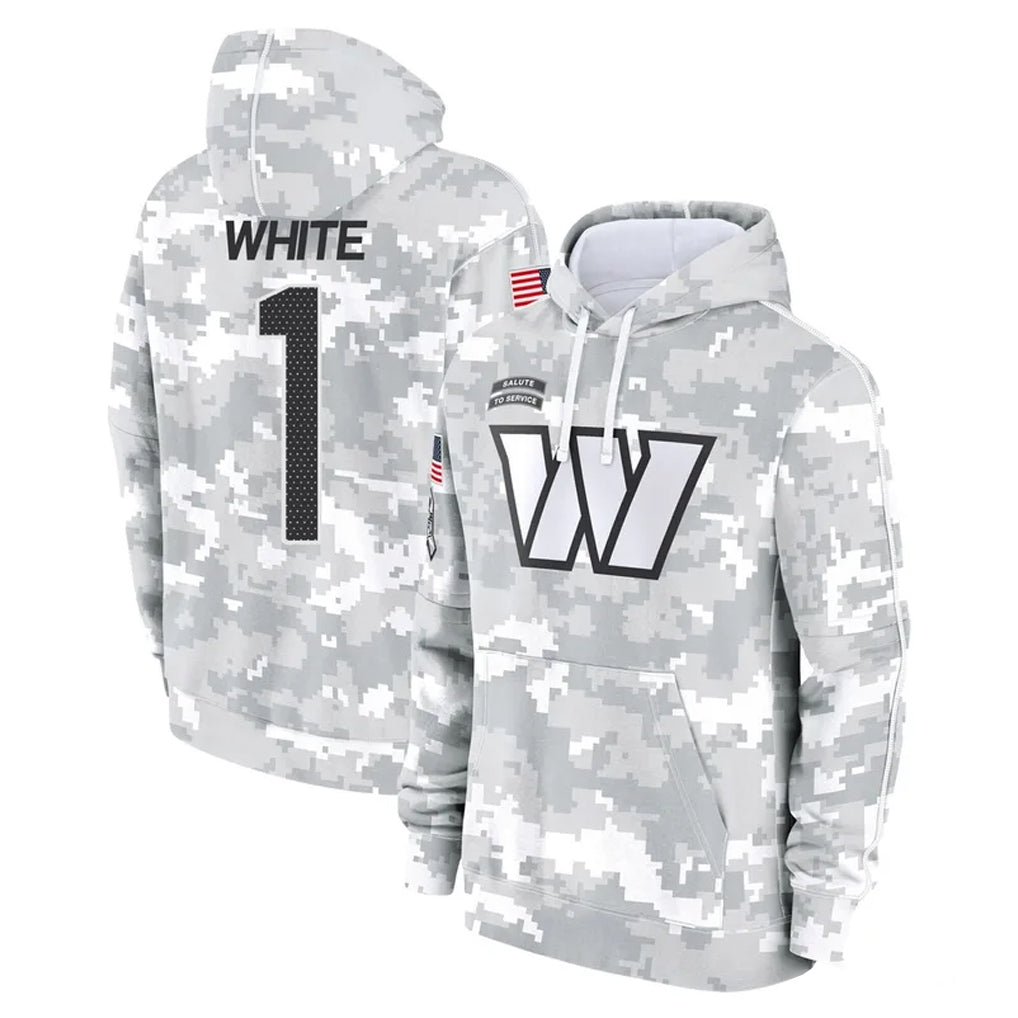 W.Commanders #1 Rachaad White Player Arctic Camo Limited Salute to Service Pullover Hoodies Game Ldoa Stitched Jerseys