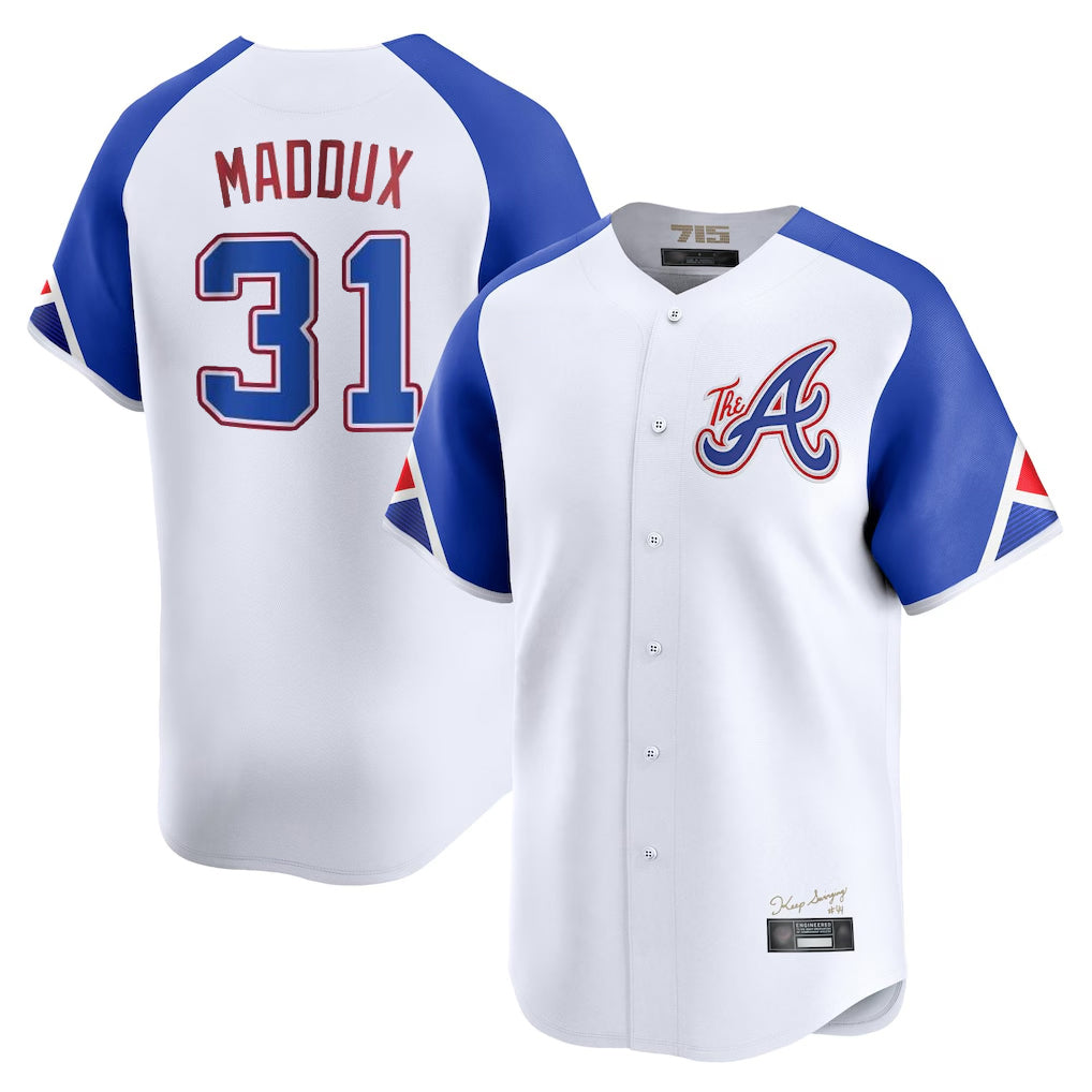 A.Braves #31 Greg Maddux Player White City Connect Limited Home Game Ldoa Stitched Jerseys