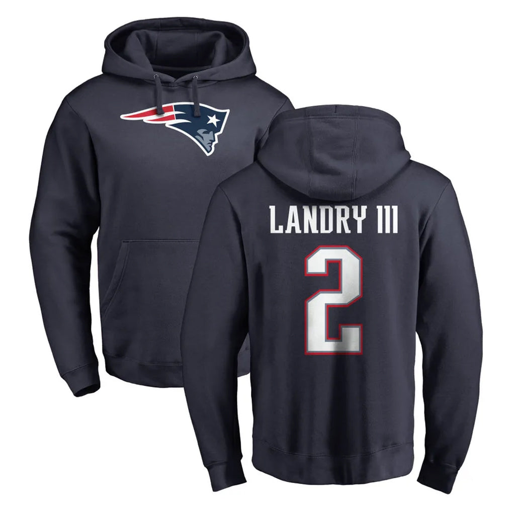 NE.Patriots #2 Harold Landry III Player Navy LOGO Pullover Hoodies Home Game Ldoa Stitched Jerseys