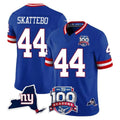 NY.Giants #44 Cam Skattebo Player Royal 100th Season & State Patch Vapor Limited Home Game Ldoa Stitched Jerseys