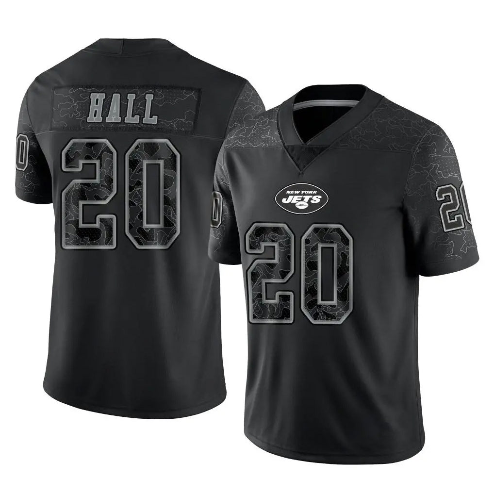 NY.Jets #20 Breece Hall Player Stealth Black Limited Reflective Home Game Ldoa Stitched Jerseys