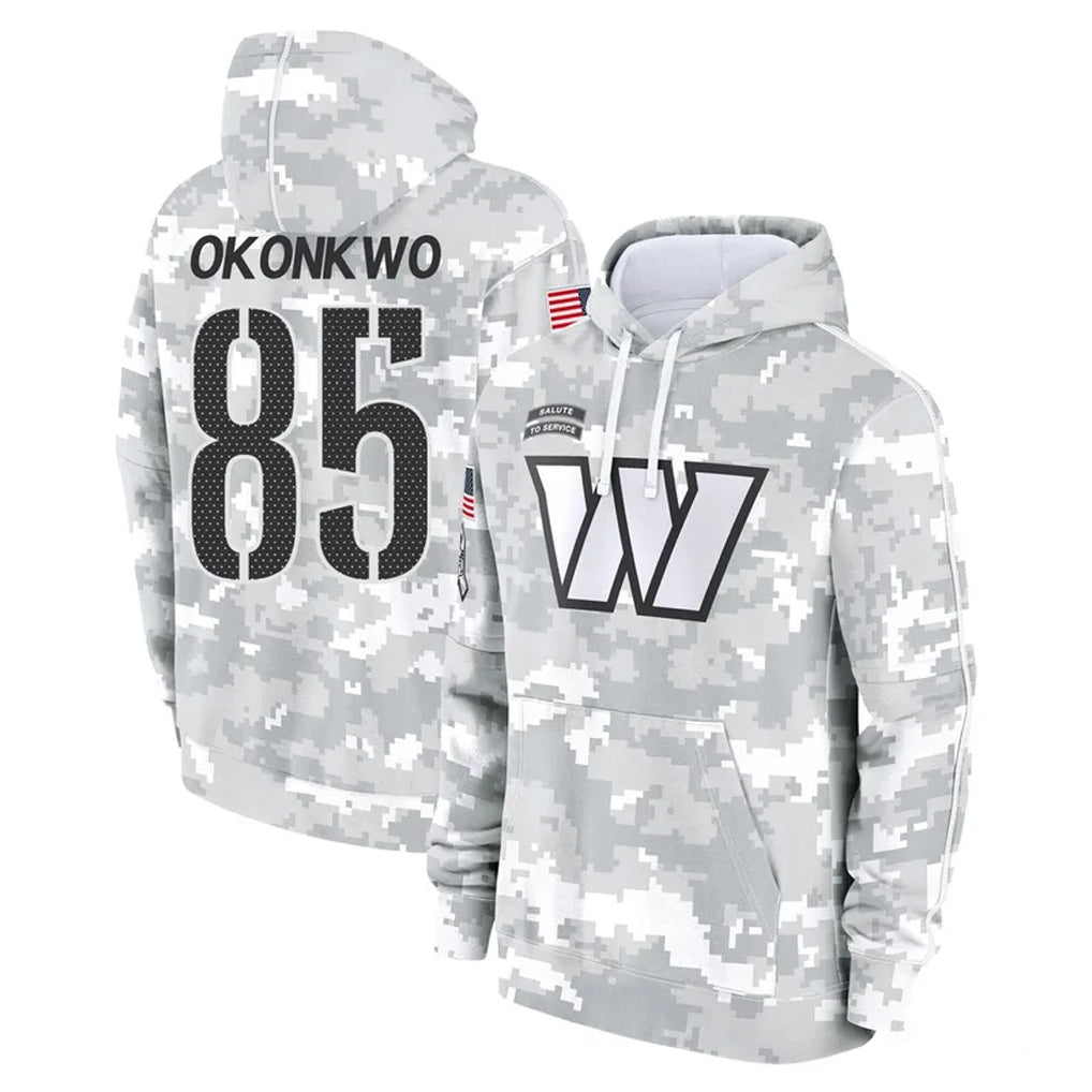 W.Commanders #85 Chig Okonkwo Player Arctic Camo Limited Salute to Service Pullover Hoodies Game Ldoa Stitched Jerseys