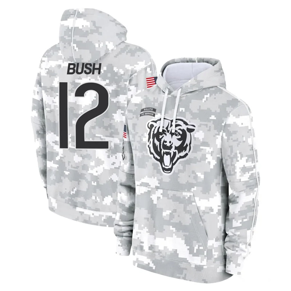 C.Bears #12 Devin Bush Player Arctic Camo Salute to Service Pullover Hoodies Limited Ldoa Stitched Jerseys