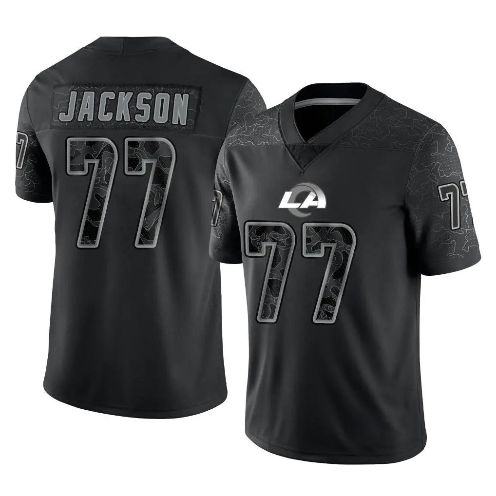 LA.Rams #77 Alaric Jackson Player Black Limited Reflective Home Game Ldoa Stitched Jerseys